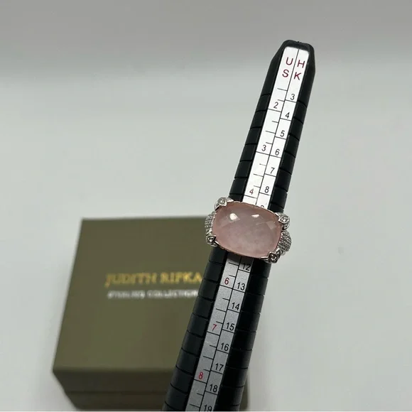 Judith Ripka Sterling Diamonique Rose Quartz Doublet Ring Size 5 - Picture 5 of 10